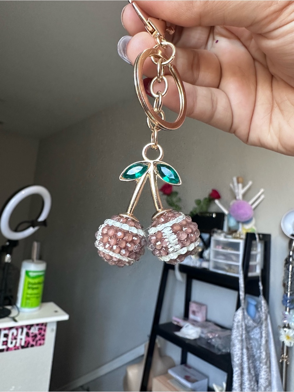 Gold Cherry Football Bead Keychain -